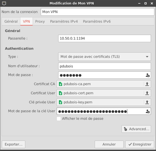 Chargement de la configuration OpenVPN